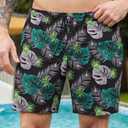 Dminyak Men's Board Shorts 9 Inch Quick Dry Swim Trunks Tropical Green Leaf Print with Mesh Liner for Beach, Pool, Cruise (S)