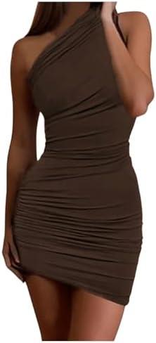 GORGLITTER Women's Asymmetrical Fringe Vegas Dinner Mini Dresses One Shoulder Fringe Birthday Sexy Going Out Club Dress M