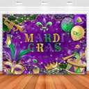 Avezano 7x5 ft Mardi Gras Backdrop Mardi Gras Carnival Party Decorations Purple Gold Mask Masquerade Themed Party Photography Background Banner