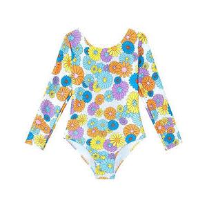 Angel season Girls Long Sleeve Swimsuits One Piece Rash Guard Bathing Suit UPF 50+ for Toddler Kids, Size 6Y