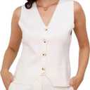 JASGOOD Womens Knitted Sweater Vest Top Trendy Sleeveless V Neck Tank Top (White, S)