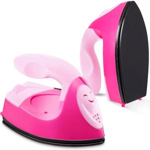 Honoson Mini Craft Iron Mini Heat Press Small Iron 3.93 x 2.36 x 2.76 in Portable Handy Tiny Flatiron with Charging Base Accessory for Fuse Bead Patch DIY Heat Transfer Vinyl(Pink, Light Pink)