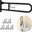 Toilet Grab Bar 30.3 Inch, YuanDe Flip Up Grab Bar with Paper Holder,Matte Black Anti-Slip Safety Bars for Toilet, Stainless Steel Knurled Toilet Handles for Seniors Disabled Elderly Pregnant