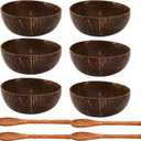 ZENFUN 6 Pack Coconut Bowl with 4 Wooden Spoon, 15 Oz Polished Coconut Bowls, Natural Coconut Shell Bowl Set for Vegan Organic Salad, Smoothie or Buddha Bowls, Kitchen Storage