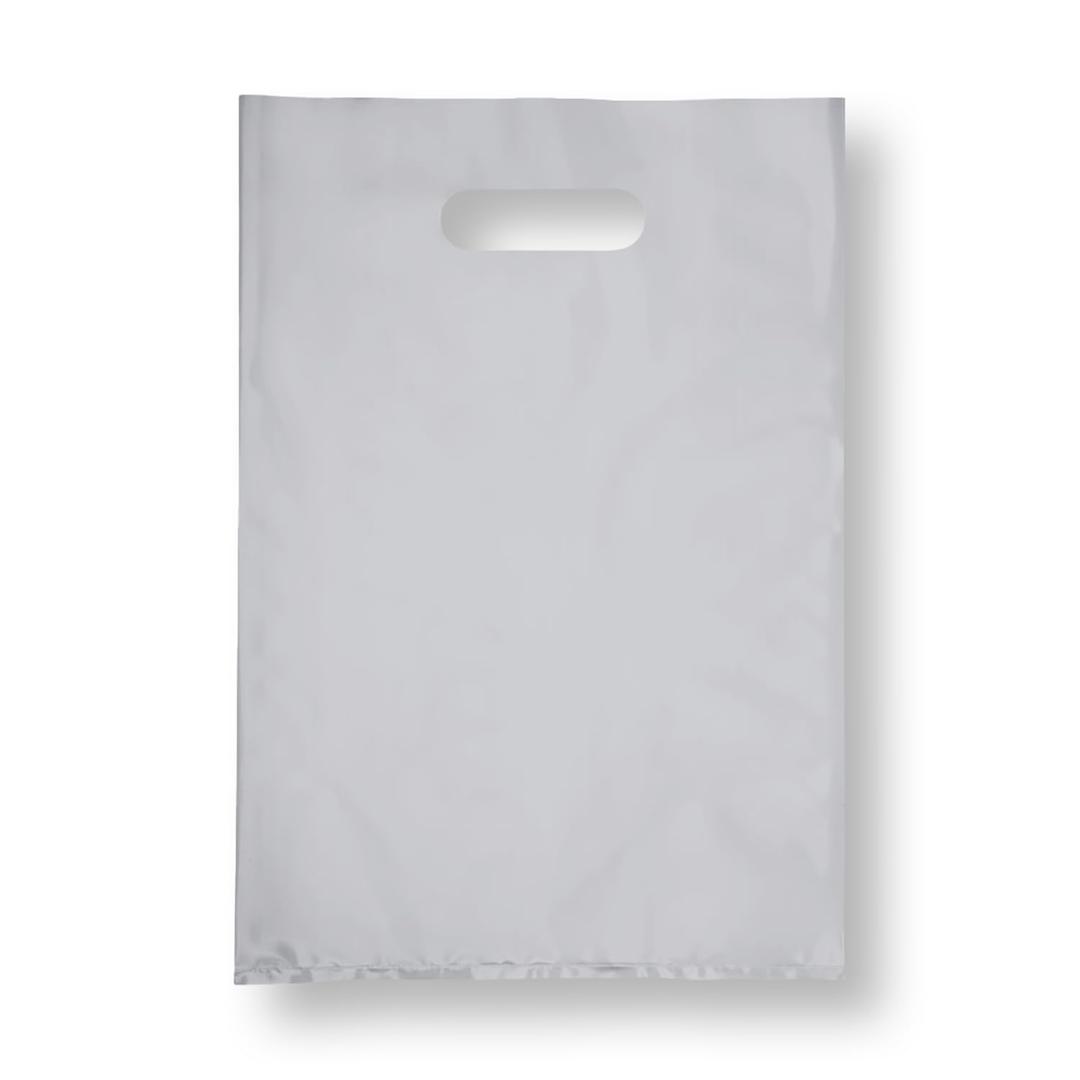 Plastic Shopping Bag with Die Cut Handle Bag 16" x 18" Silver Plastic Merchandise Bags with Handle 100 Pack for Retail, Heavy Duty Bulk Bags