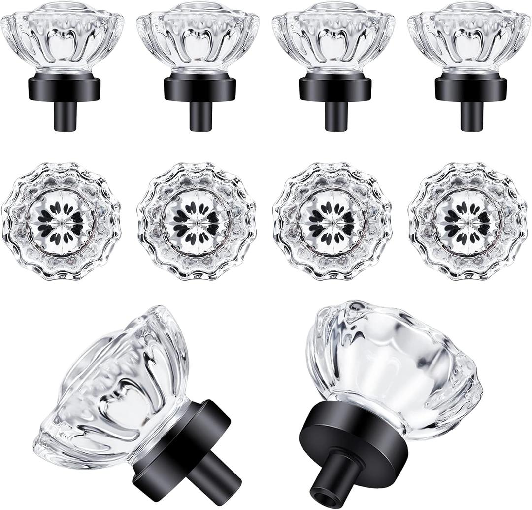 Cabinet Knobs Matte Black 8 Pack Glass Cabinet Knobs Vintage, Crystal Drawer Knobs and Pulls, Dresser Knobs