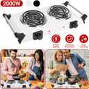 2000W Hot Plate,Portable Electric Stove Countertop Double Coil Burners W/5 Level Temperature Control & Stay Cool Handles, Easy to Clean, Lightweight Cast Iron Electric Stove for RV/Home/Camp 110V