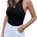 REORIA Butsmooth Womens Basic Sexy Sleeveless Racer Back Halter Neck Bodysuit Tank Tops (Large, Black)