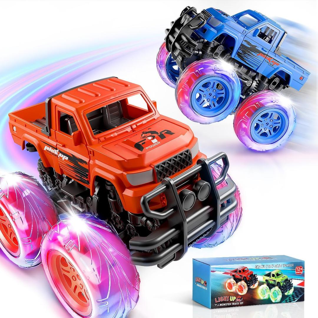Monster Trucks Toys for Toddlers Boys: Light-up Wheels for Kids Age 2-4 Years Old,Toy Car for Kid Ages 3-5,Boy Cars to 3-6,Toy Truck for Toddler 1-3,Jam Birthday Gift for Children 1-3 (Blue and Red)