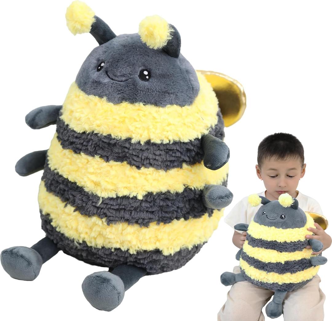 12 Inch Fuzzy Bumblebee Stuffed Animal Honey Bee Pulshies with Golden Wings Cuddly Bumble Bee Plush Toy Honeybee Anime Gifts for Kids and Lovers in Birthday, Valentines...