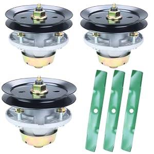 3 Pack AM144377 Spindle Assembly with M131814 Pulley for 48" Decks
Replace AM144377 John Deere Spindle Kit, AM131680 AM135349 AM124498 for John Deere X320 GT235 X500 X300 X534 GX345 X530 Decks