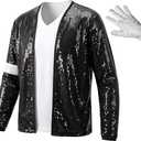 Mens Sequin Jacket Dance Top Costume with Glove, 175