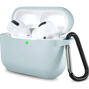 Lerobo Compatible with AirPods Pro Case Cover,Shockproof Washable Silicone Case for Airpods Pro Supports Wireless Charging with Carabiner Front LED Visible,Turquoise