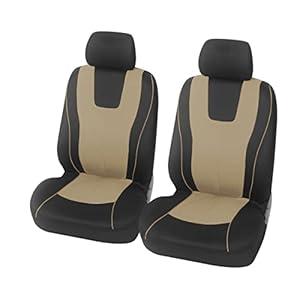 Car Seat Covers Full Set, Polyester Automotive Seat Covers, Breathable Waterproof Car Seat Cushion Protectors, Car Accessories Fits Most Vehicles, SUV, Truck (Front, Beige)