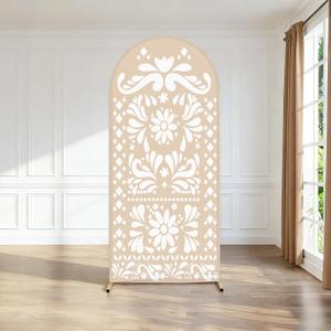 6ft Light Beige Mexican Fiesta Arch Cover Baby Shower Backdrop,2-Sided Round Top Chiara Backdrop Arch Covers for Mexican Wedding Birthday Bridal Shower Party Decoration