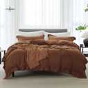 Cooling Queen Duvet Cover Set 3 Pieces-100% Washed Cotton with Chic Wide Trim Design Linen Like Textured Ultra Soft Cozy Bedding with Zipper Closure (Hemmed Dark Orange, Queen 90"x90")