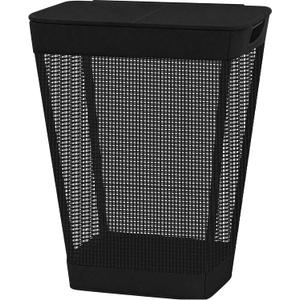 STO STO 75L Laundry Hamper with Lid, Black Clothes Hamper with Handles, Breathable Vinyl Mesh Laundry Basket, Sturdy Steel Frame, Space Saving Laundry Bin for Bathroom, Bedroom, Dorm, Small Spaces