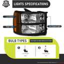 Headlights W/Bulbs for 2007-2013 GMC Sierra 1500/2007-2014 Sierra 2500 HD 3500 HD Halogen Headlamp Replacement Driver & Passenger Side