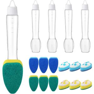 FoldTier Non Scratch Stand Dish Wand Kit 4 Wand & 12 Sponge Refills for Scrubbing and Washing Dishes Away from Mess Replacement Dish Scrubber for Nonstick Pots and Pans Glass Tubs