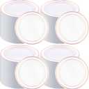 200 Pieces Disposable Plates Plastic Party Plates with Rim Hard Plastic Appetizer Salad Dessert 7.5 Inch Elegant Heavy Duty Tableware for Dinner Wedding Party Supplies(Rose Gold Rim)