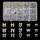 135 PCS Bow Nail Charms 5 Styles 3D Golden Bowknots Charms for Nails Shiny Bow Tie Nails Gems Nail Art Accessories(Gold Silver White)
