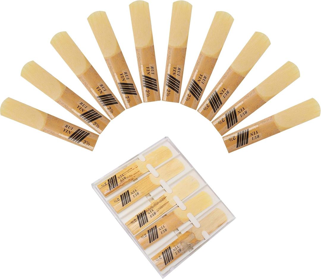 Pimoys 10 Pack Traditional Bb Clarinet Reeds with Plastic Box, Strength 2.5
