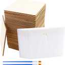 50 Unfinished Blank Wood Pieces 4 Inch with 26 Letters Stencils for Wall Decor Home Decoration DIY Craft Projects