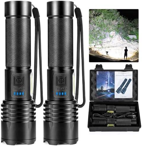 BERCOL Flashlights High Lumens Rechargeable, 90000 Lumens Super Bright Led Flashlight, 7 Modes Brightest Powerful Flash Light with COB Light, IPX6 Waterproof Handheld Flashlights for Camping Home Pack of 3