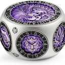 DNDND Unique Spinner DND Dice, 8-in-1 Hexagonal Metal DND Dice with Dual D20 Monster Themed Dice Set for DND Dungeons and Dragons, Dungeon Masters with Collectible Gift Tin (Silver with Purple)