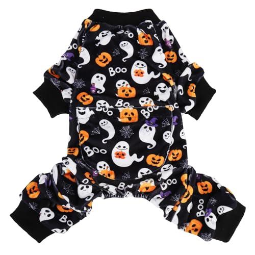 PUPTECK Soft Fleece Dog Pajamas for Small Medium Dogs, Dog Onesie Puppy Sweaters Clothes Jumpsuit Pjs, Cute Jammies Cat Coat Pet Costume Apparel, Halloween Black, L