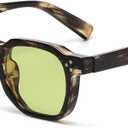 AIEYEZO Retro Sunglasses for Womens Mens Square Thick Framed Shades Trendy Vintage Sun Glasses (Green Tortoise/Green)