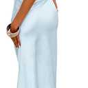 Women's Summer Satin Strapless Tube Top Maxi Dress Elegant Silk Backless Halter Neck Formal Party Dresses Wedding Guest (Blue, S)