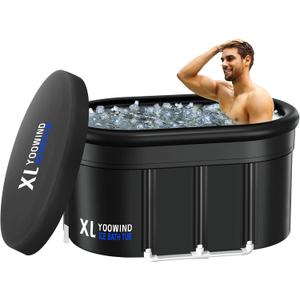 Upgrade XXL 150 Gal Cold Plunge Ice Bath Tub, Large Size for Athletes Up to 6'5'' Tall, Portable for Cold Water Therapy Recovery, Insulated Multi Layered Ice Bath Barrel for Indoor Outdoor Gym (Black)