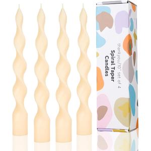 9.8" Ivory Spiral Taper Candles Dripless Twisted Taper Candle Handmade from Vegan Soy Wax for Holiday Wedding Party Home Dinner Decoration Party and Any Occasion,Set of 4(Ivory)