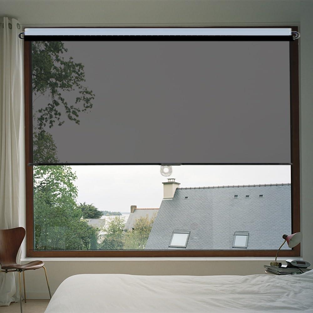 Cordless Mirrored Privacy Shade Thermal Insulation Curtain No Drill Roller Shades Anti UV Window Tint Wide 15 31 39 47 55 Inches Sun Protection Blackout Roll Up One Way See Through (Black,33'' W x 79'')