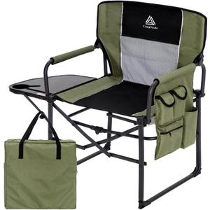 Wide Folding Director Chair with Table, Outdoor Camping Chair for Adults with Cup Holder Load 330 Lbs, Portable Chair for Outside with Carry Bag for Patio, Green Wide Folding Director Chair with Table, Outdoor Camping Chair for Adults with Cup Holder Load 330 Lbs, Portable Chair for Outside with Carry Bag for Patio, Green