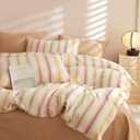 mixinni Vintage Striped Duvet Cover Set Twin, 3-Piece Washed Cotton Bedding Set - Soft, Breathable & Colorful Marble Stripe Pattern, All-Season Comforter Cover with Zipper-Twin Size