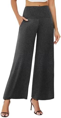 Arolina Women's Stretchy Wide Leg Palazzo Lounge Pants with Pockets Casual Comfy High Waist Palazzo Pants for Women Dressy Size L
