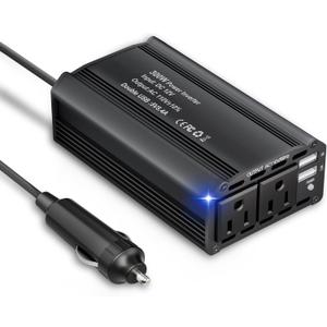 300W Power Inverter 12V DC to 110V AC Car Plug Adapter, Car Outlet Adapter to Wall Plug with 3A/2.4A USB-A, Car Charger Converter Plug in for Laptop Road Trip Essentials Camping Accessories