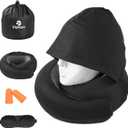 Travel Pillow - Hooded Neck Pillow Airplane Memory Foam Filling for Plane, Office, Cars Sleeping, Road Trip, Long Flights, Portable Plane Accessories, Includes Eye Mask & Earplugs (Black)
