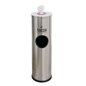 Tazza Gym Wipe Dispenser with Stainless Steel Floor Stand, Built-in Trash Can, Fitness Equipment Wipes Holder, 1.5 Gallon, Silver