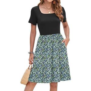 AUSELILY Womens Summer Dresses 2025 Casual Short Sleeve Dress Square Neck A-Line Ruffle Sundress with Pockets XL