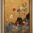 Chinoiserie Wall Art Gold Framed, Chinese Botanical Canvas Print 16x24 Inch