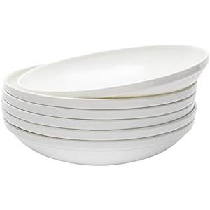 Vikko Pasta Bowls, 8.5 Inch Salad Bowls, White Soup Bowls, Fine Bone China Pasta Bowls, Set of 6, Microwave and Dishwasher Safe