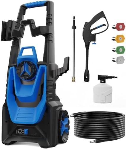 WISSIPRO Pressure Washer, 5000PSI 3.2 GPM Power Washer with 35FT Power Cord 20FT Hose Electric Pressure Washers 4 Tips 500ML Foam Canno for Car, Patio, Blue