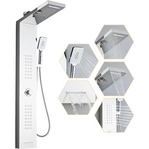 Lengthened Shower Panel Tower System Rainfall Waterfall Shower | Rain Shower Head Handheld High Pressure Rain Massage System(Silver)