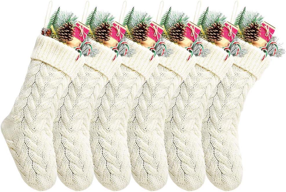 Christmas Stockings Bulk, 20 Inch Ivory Knit Stockings Christmas Holiday Decoration, 6 Pack
