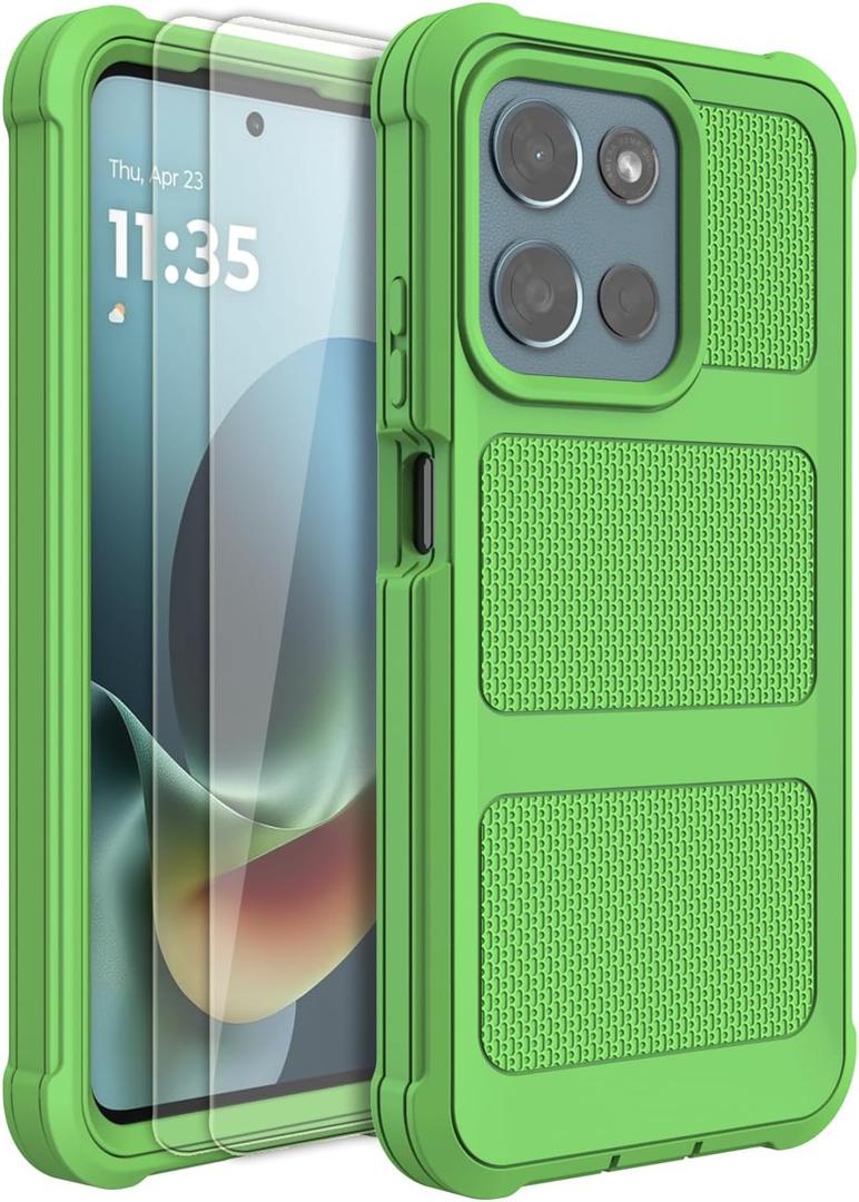for Motorola Moto G Play 2026 Case, for Moto G 2026/2025 Case with 2 Pack Tempered Glass Screen Protector, Heavy Duty Shockproof Protective Phone Cover (Green)
