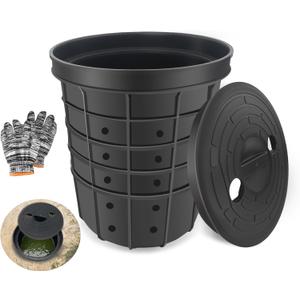 Perforated Sump Pump Basin with Lid, 13 X 11.4 X 15 Inch Heavy-Duty Perforated Sump Pump Bucket with 40 Drainage Holes, Suitable for Yard, Crawl Space, Patio, and Driveway Drainage