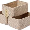 MiniArk Small Storage Baskets for Organizing | Closet Organizer Bins | Shelf Toy Basket | Woven Rope Baskets | Cube Decorative Box | Shallow Basket | 11.5x7.5x4.7” | 3 Packs White Brown